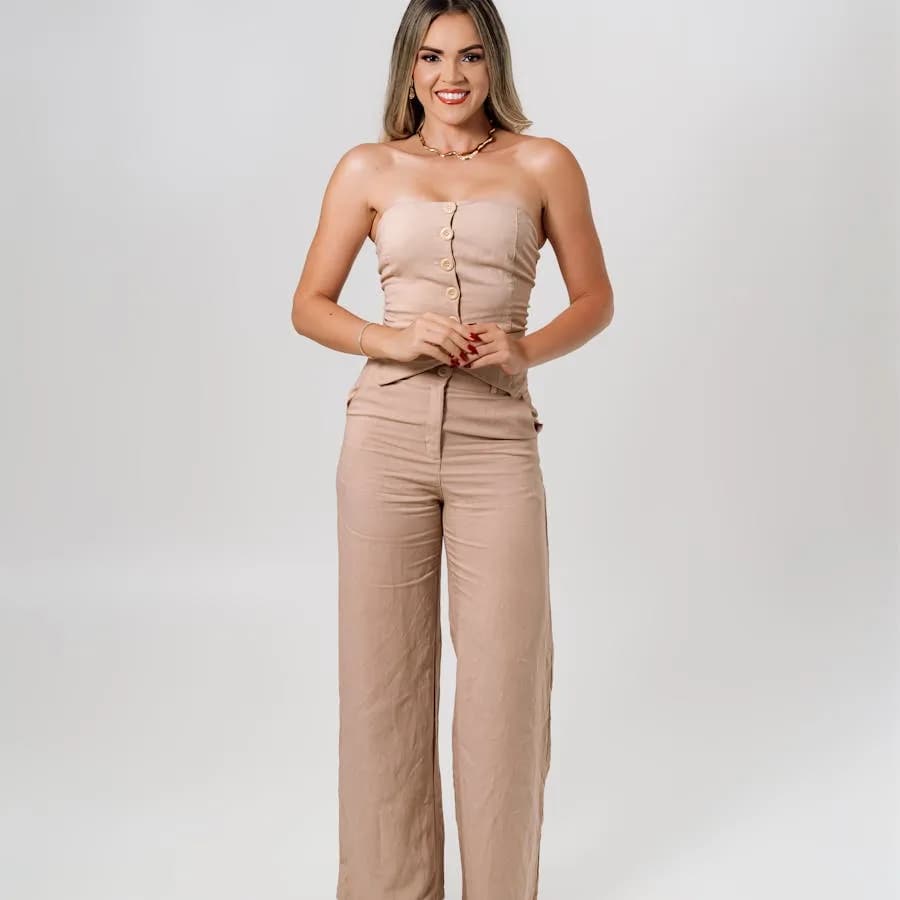 Calça Wide Leg Bege